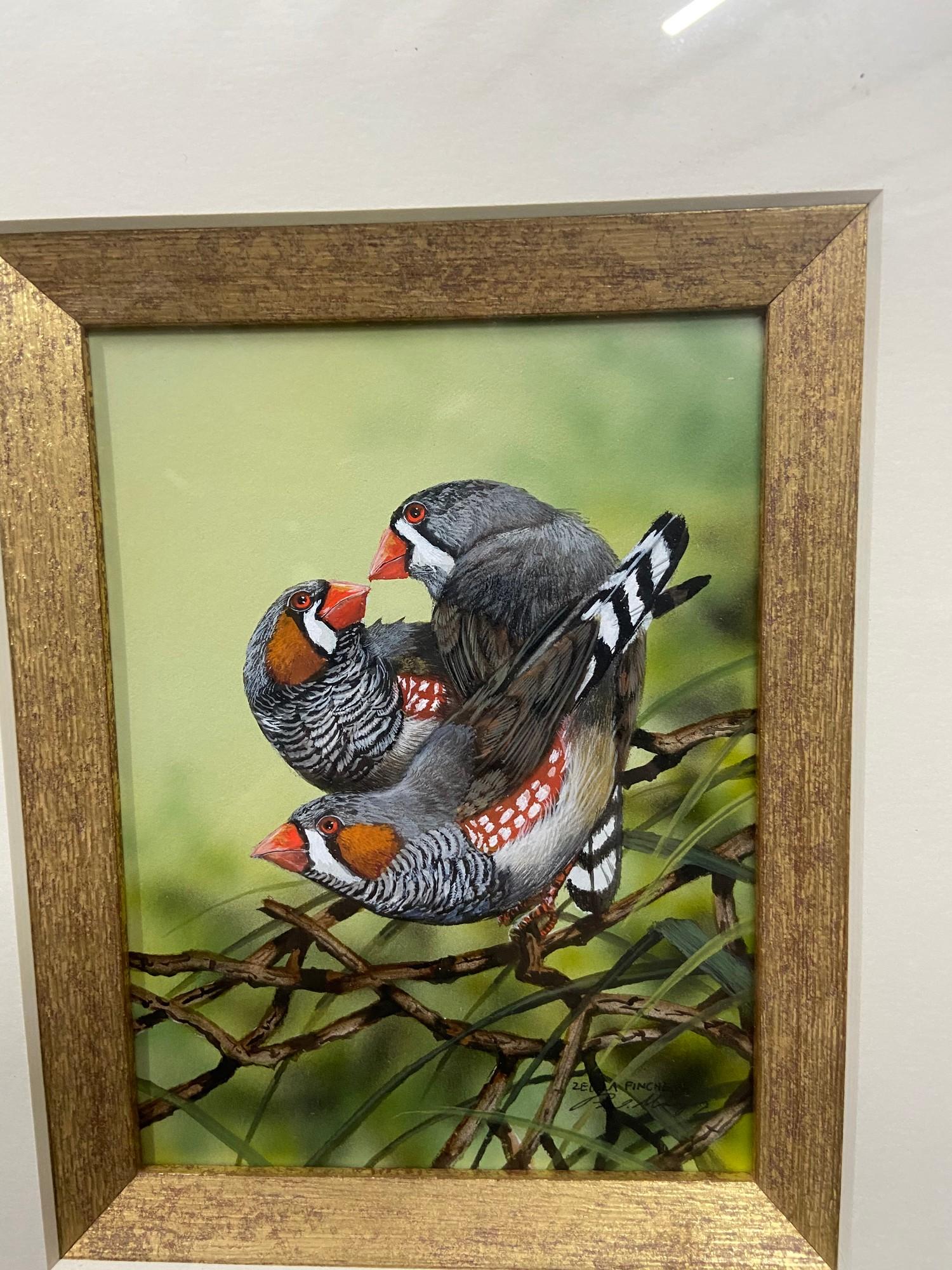 Paul Margocsy ; The Wildlife Artist. Original painting of Zebra Finches titled 'Just Blow in my - Image 2 of 4