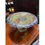 Antique tazza bowl designed from brass, cloisonne and green onyx.