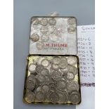 A Collection of silver Three pence coins. Includes dates such as 1889 and 1861.