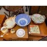A Lot of porcelain collectables to include hand painted tile, Royal Worcester jug, Famille Rose