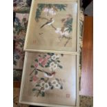 Two Japanese paintings of birds on silks, framed. Marked by the the artist.