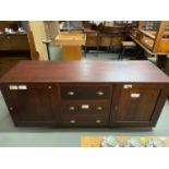 A Large antique George Harriots Science lab/ class room experiment table-storage cabinets. [