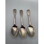 Three Georgian London table spoons. Two produced by Charles Eley and dated 1826. The other is