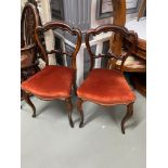 A Pair of Victorian rose wood framed balloon back dining chairs.