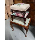 Dressing table stool and two foot stools all designed with tapestry tops.