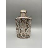 A Lovely example of a silver overlay and glass flask. Silver screw top. Hallmarks rubbed. [14.5cm in