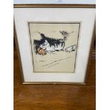 A Cat and Dog original painting in the style of Louis Wain.