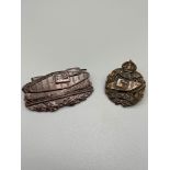 Two WW1 officers tank badges