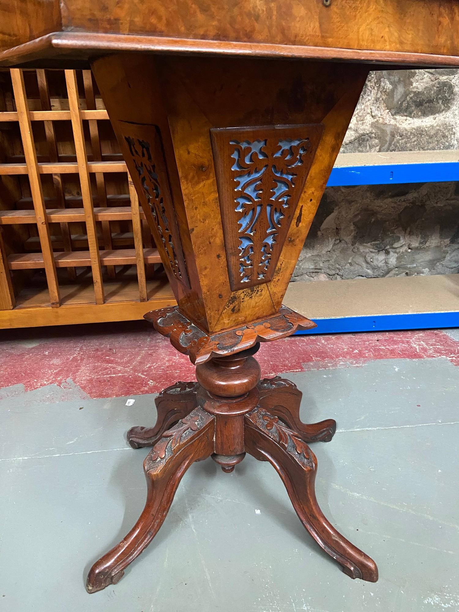 A Beautiful example of a Victorian sewing table, Ornately carved legs and panels. Designed with - Image 3 of 3