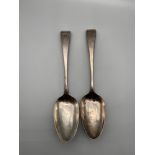 Two large Georgian London silver serving spoons, Produced by Solomon Houghan and dated 1805