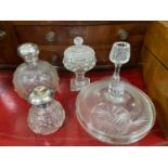 A Lot of vintage dressing table utensils to include two silver topped perfume bottles.