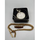 Sekonda 18 Jewels Train pocket watch together with Coastline brass and red enamel train cap badge