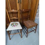 Two antique bedroom chairs one designed with a tapestry seat area and the other with a bergere
