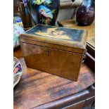 A Victorian ornate inlaid tea caddy chest.