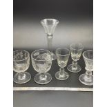 A Lot of 6 various Georgian drinking glasses. Which includes a rare tall sherry glass.