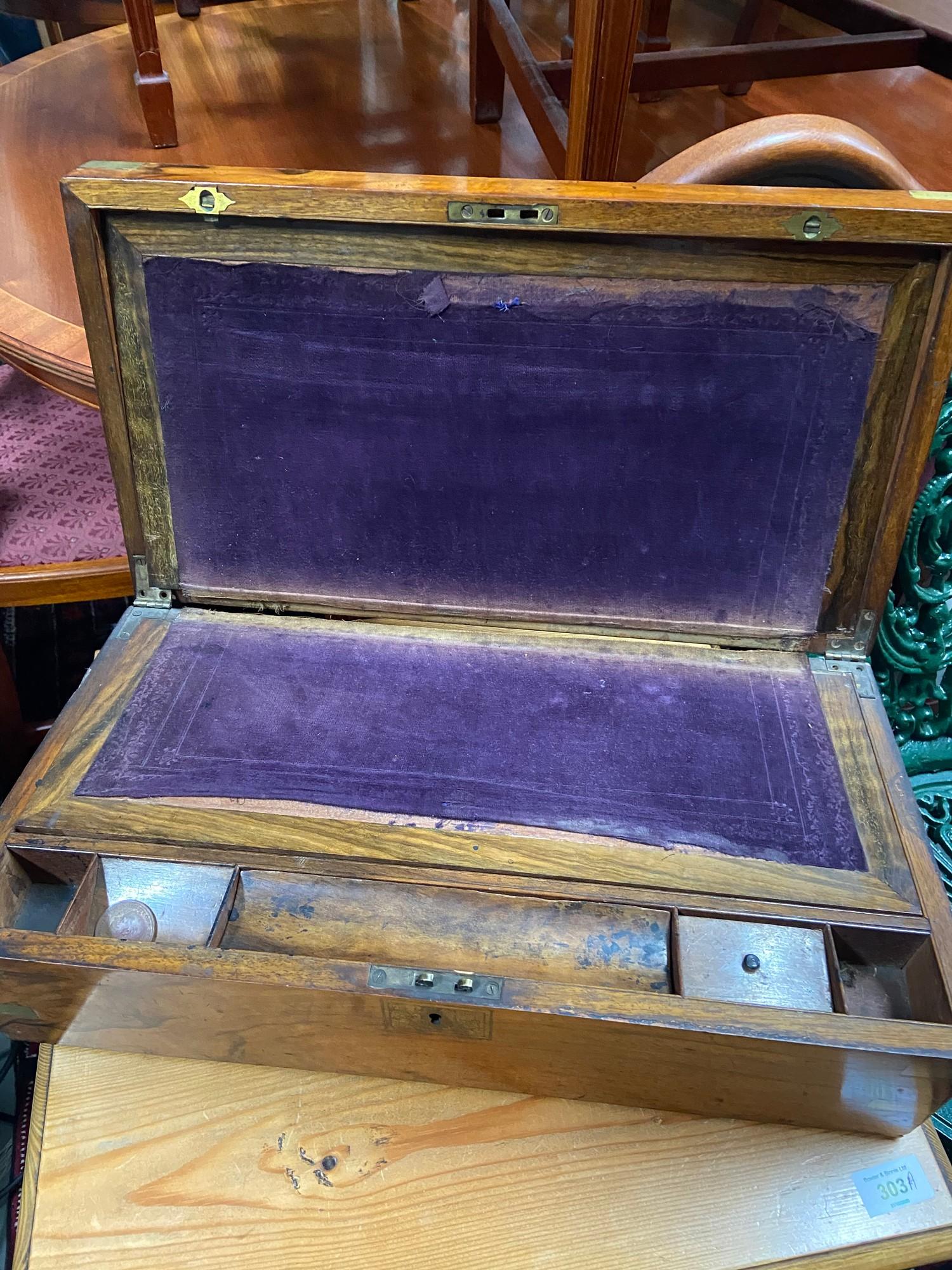 A Victorian writing slope document box. Designed with brass inlays. - Image 2 of 3