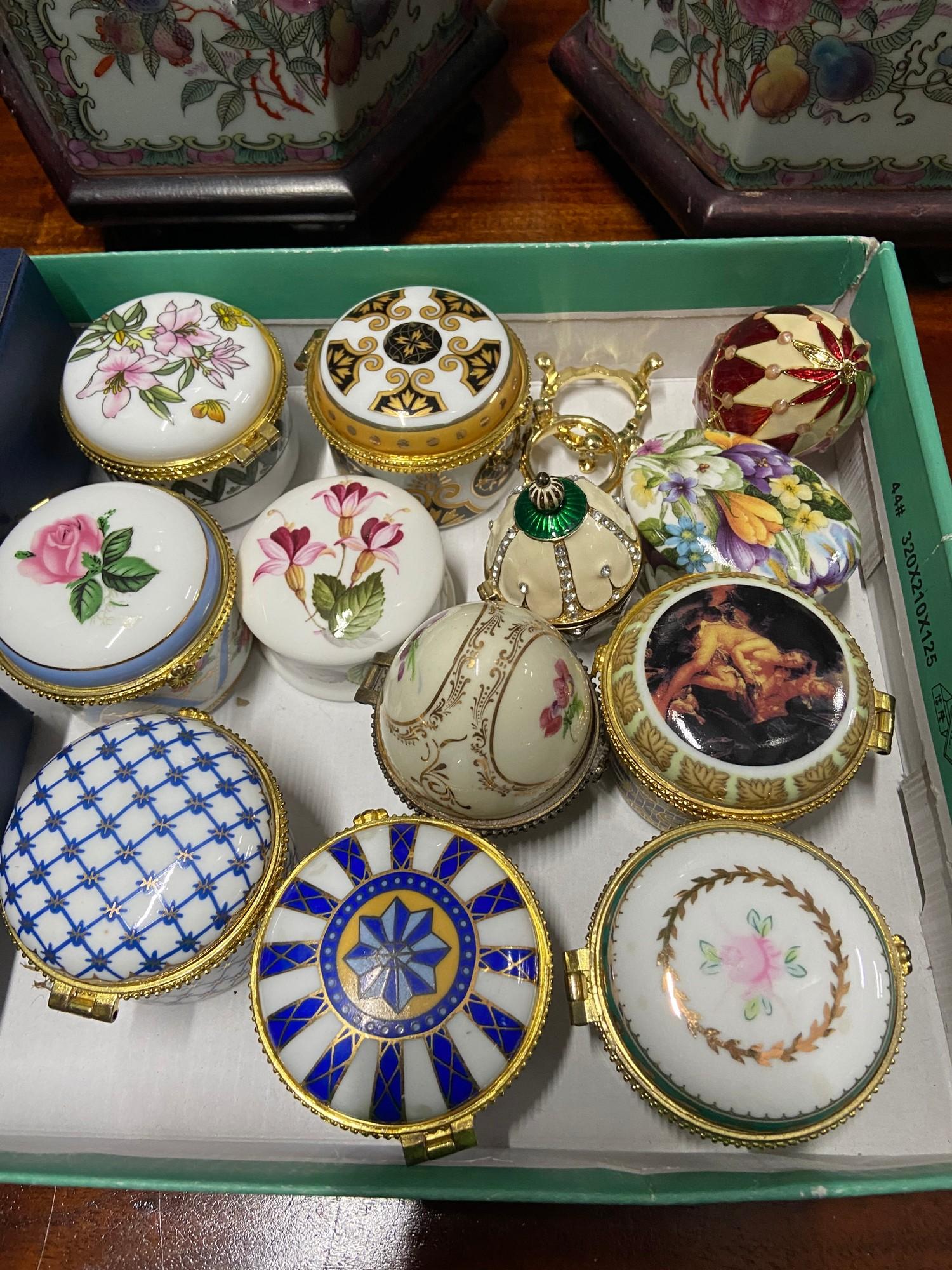 A Tray of various ornate trinket boxes. Some in the shape of eggs. - Image 2 of 2