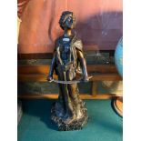 Antique heavy bronze Austrian art deco lady figurine holding a Scimitar. Designed with