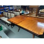 A Large hardwood extending dining/ conference room table, Comes with 10 Greek key design high back