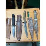 A lot of three antique knifes with sheaths, Includes maker J Crookes.