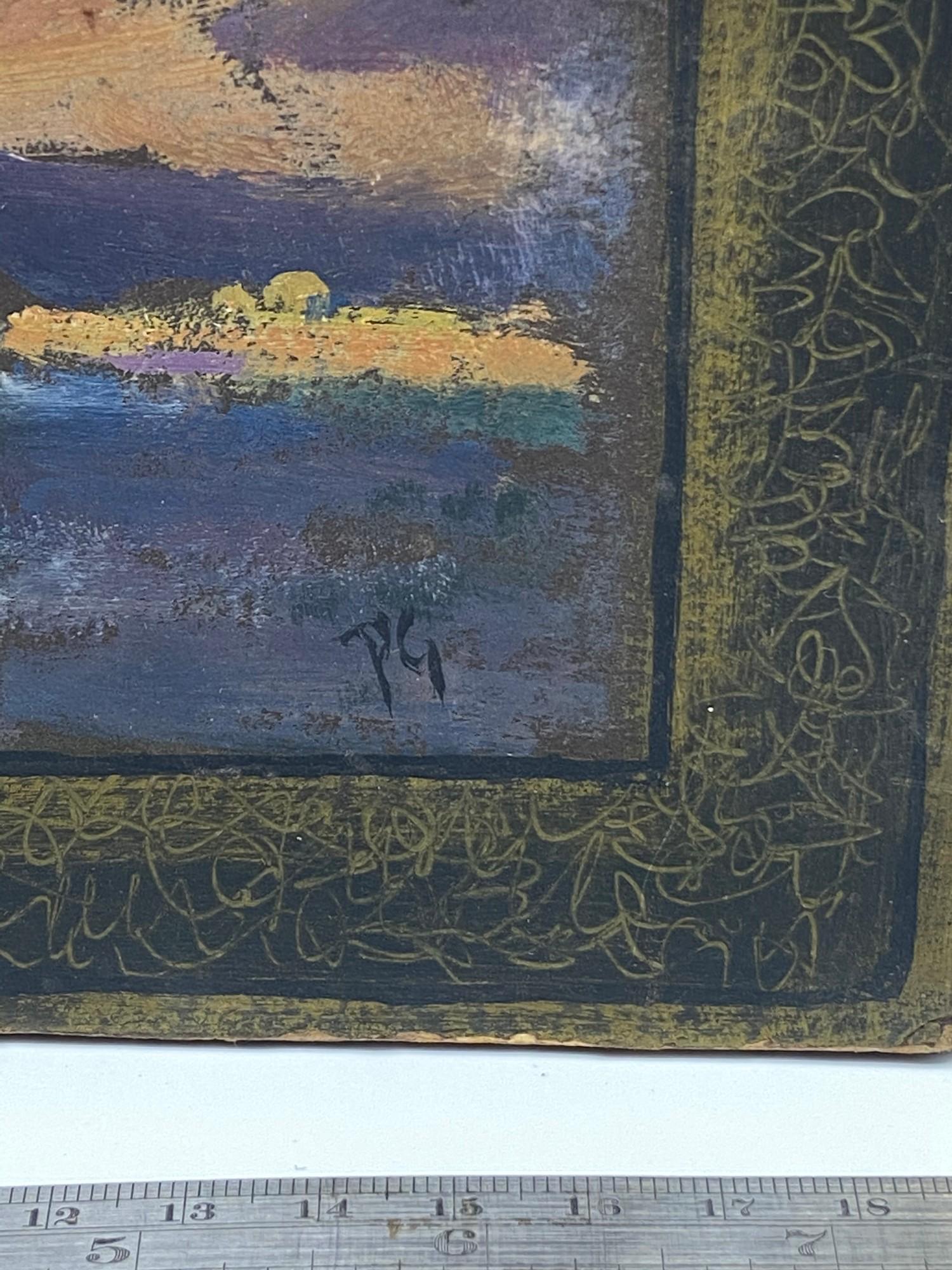 Antique oil painting on wooden panel. Depicting landscape. Signed PG. [14.3X20CM] - Image 2 of 4