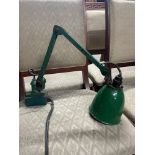 A Vintage Industrial Two armed work lamp. Finished with the industrial green paint.