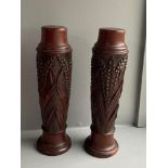 A Pair of hand carved mahogany hat/wig stands. [30cm height]
