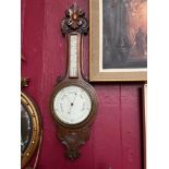 Antique Edinburgh made wall barometer, Highly carved oak body, Comes with the fitted Mercury