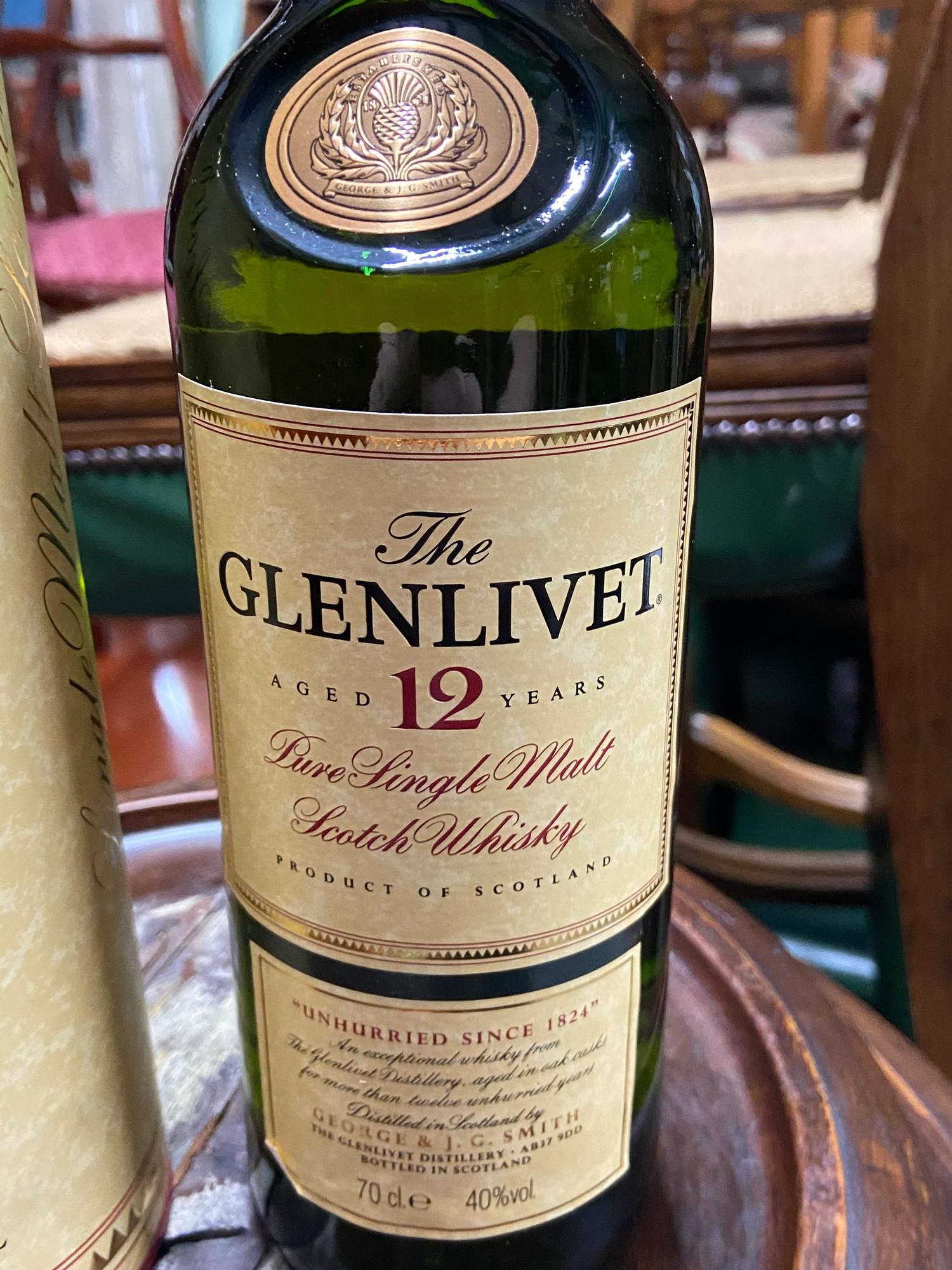 A Bottling of The Glenlivet aged 12 years Pure Single Malt Scotch Whisky. Full, Sealed and Boxed. - Image 2 of 3