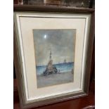 Antique watercolour depicting Dutch sailing boat and coastal scene. Signed by the artist. [Frame