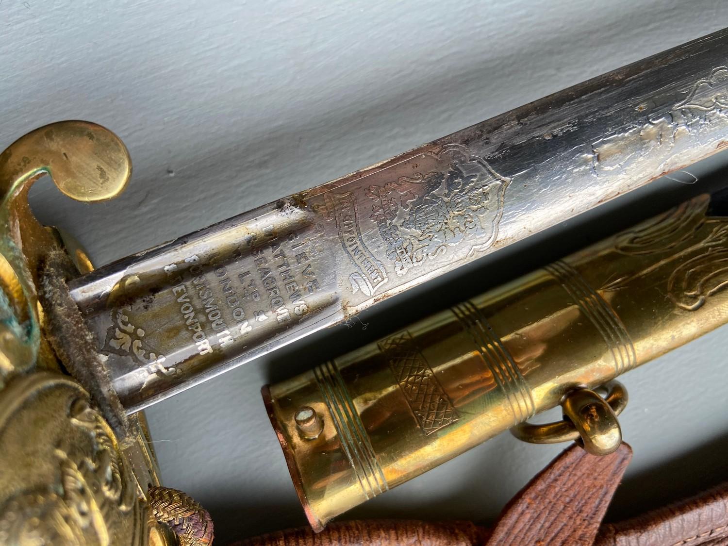 A Royal Navy officers sword, scabbard and belt, Sword is produced by Gieve Matthews & Seagrove - Image 14 of 20