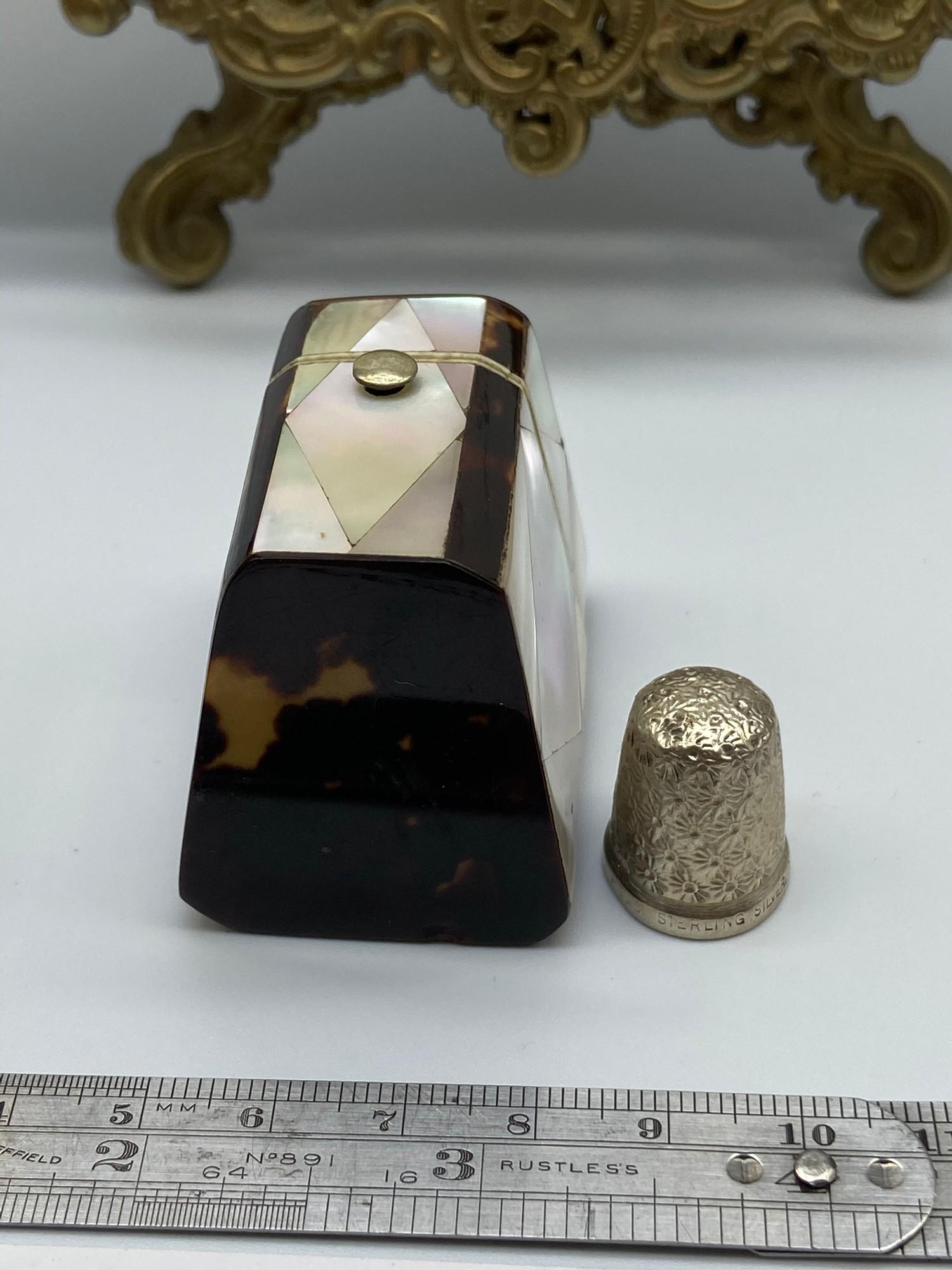 A Victorian Mother of pearl and tortoise shell thimble holder. Together with a Sterling silver - Image 7 of 7