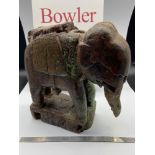 A Large ancient hand carved Indian Elephant figure. Showing signs of original paint work. [25.5cm