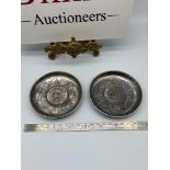 A Pair of silver plated Chinese Zodiac pin dishes with coin inserts.