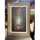 A Vintage oil on canvas depicting Arabic interior market scene. Signed by the artist to the bottom