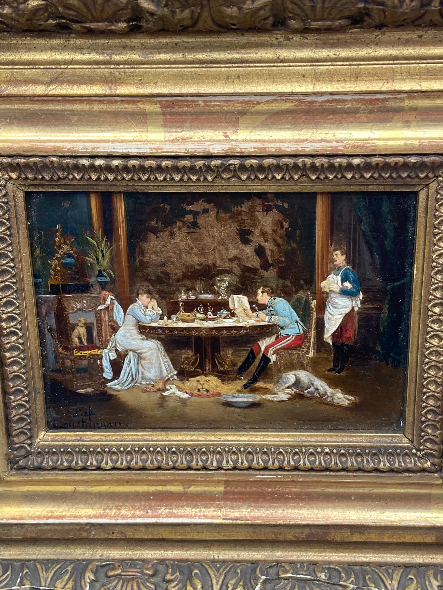 Louis Auguste Georges Loustaunau (French, 1846-1898). "Un mariage de raison". Oil on panel. Signed - Image 5 of 5