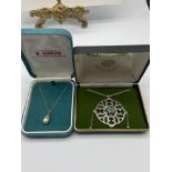 A 9ct gold necklace and single pearl pendant, Together with an Edinburgh silver Caithness glass