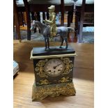 An impressive antique mantel clock, Made from gilt brass and plated body, Displaying a Fox hunter on