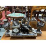 A Large and Heavy Antique French Marble and Spelter Musician mantle clock with two large Spelter and