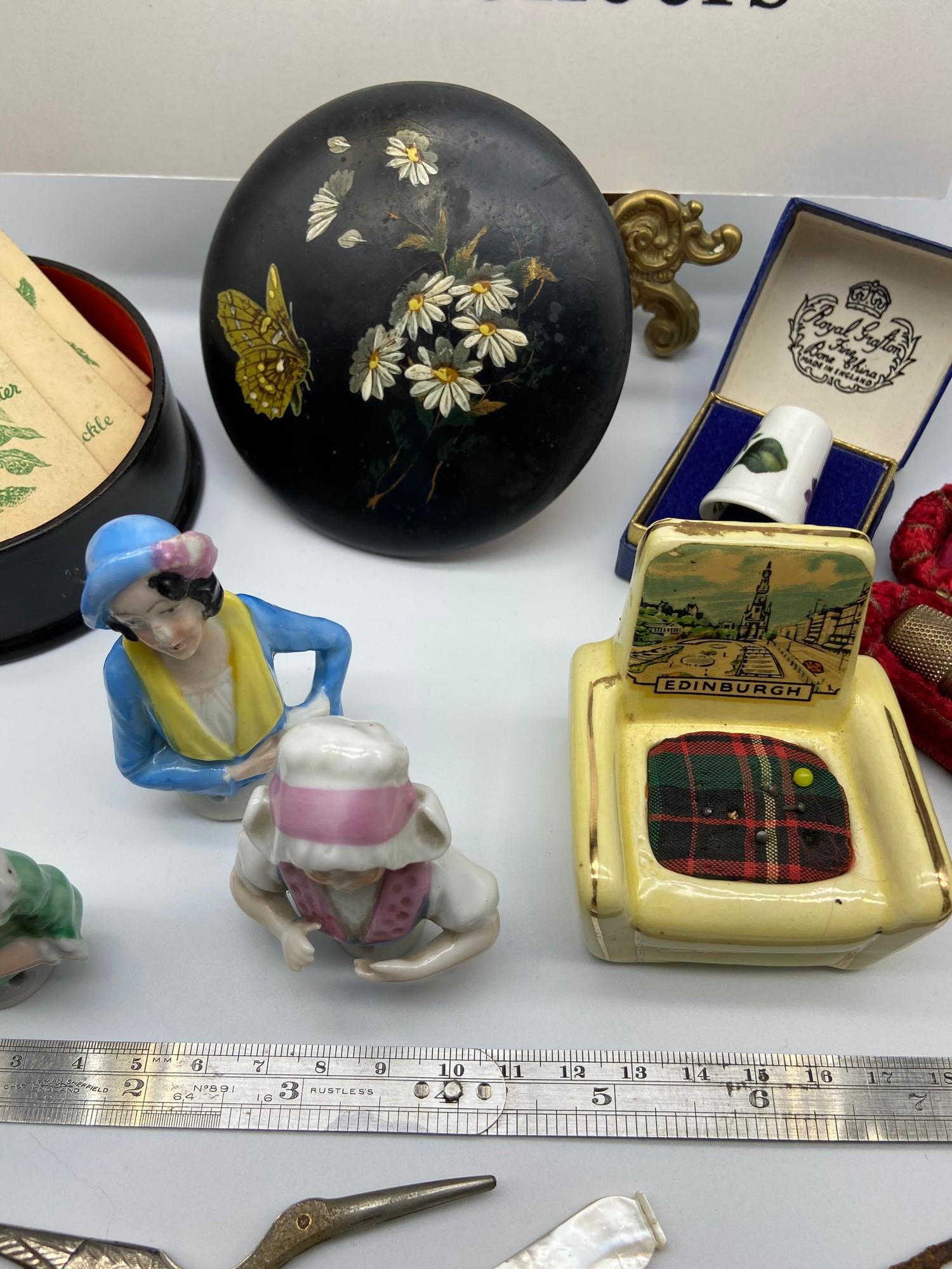 A Selection of collectable sewing items which includes three porcelain pin cushion ladies, Various - Image 5 of 7