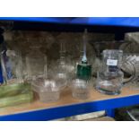 A Shelf of Crystal which includes 7 Stuart crystal bowls, Kings Own Scottish Borders Military