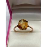 Antique 9ct gold ladies ring set with a citrine stone, [Ring size V1/2] [2.75Grams]