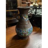 A 18th/ 19th century Chinese Bronze and cloisonnï¿½ urn vase. Stamped with a four character