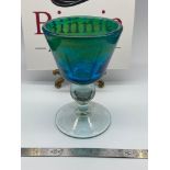 A Vintage Mdina sea & sand art glass goblet dated 1979 and signed. [16cm height]