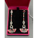A Pair of silver Art Deco style earrings set with agate and marcasite