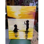 Original oil on canvas by Graham Swan titled 'Sunset Kids' [61x46cm]
