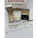 A Selection of silver jewellery which includes Kit Heath silver and mother of pearl pendant and
