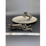 A Vintage Griffon car mascot together with a rearing horse pin dish.