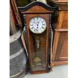 A Victorian long cased Regulator wall clock, Comes with single brass weight, pendulum and key. [