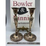 A Pair of Sheffield silver candle sticks with removable top inserts. Produced by Roberts & Belk Ltd.